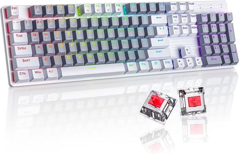 RisoPhy Wireless Mechanical Keyboard, Triple Mode 2.4G/USB-C/Bluetooth Gaming Keyboard, 104 Keys Programmable, Customize RGB Backlit, Red Switch, Bicolor PBT Keycaps, Rechargeable Wired for Laptop PC - Image 1